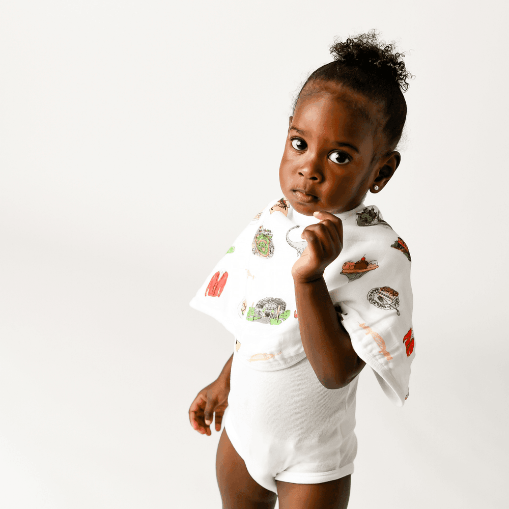 Pittsburgh Baby Muslin Swaddle Blanket and Burp Cloth/Bib Combo gift set for infants, perfect for swaddling and feeding.