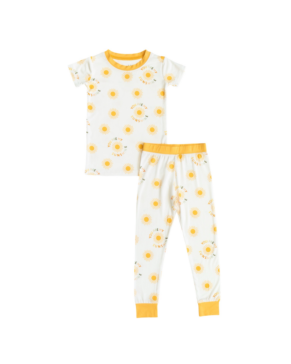 You Are My Sunshine Short-Sleeve PJ Set for babies in soft fabric, perfect for cozy loungewear and sweet dreams.
