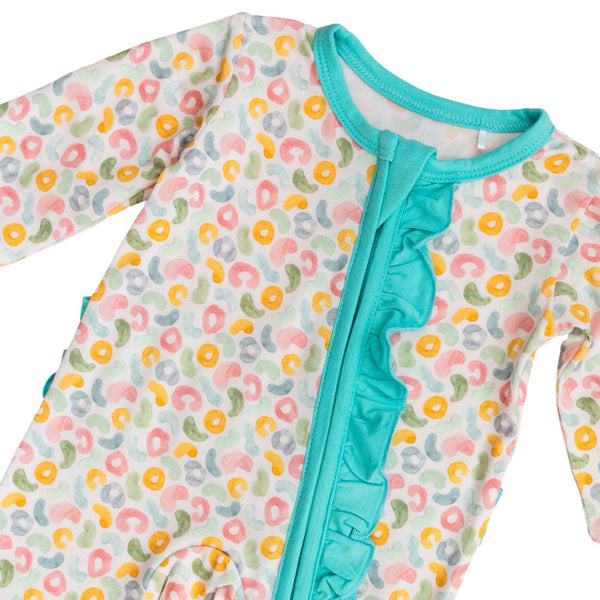 Kayelee Leopard Bamboo Ruffle Convertible Footie