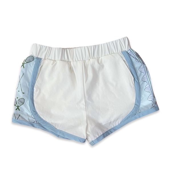 PLAY+ Girls Madaket Shorts in angle 2 view, perfect for stylish and comfortable summer outfits for little girls.