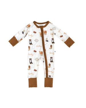 Cozy Bedtime Buckaroo Zipper Lounger for babies, perfect for comfortable loungewear at bedtime.