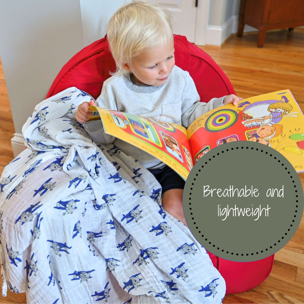 Up, Up, Up and Away Airplane Baby Muslin Swaddle Blanket - MOOGCO Baby
