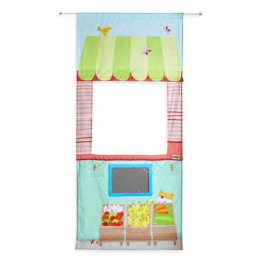 Hanging Doorway Play Store for babies, featuring colorful play food and engaging activities for imaginative play.