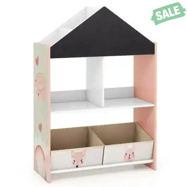 Playhouse Kids Bookshelf with Chalkboard and Whiteboard for 3-6 Years-Gray Gray Kids Storage