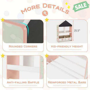 Playhouse Kids Bookshelf with Chalkboard and Whiteboard for 3-6 Years-Pink