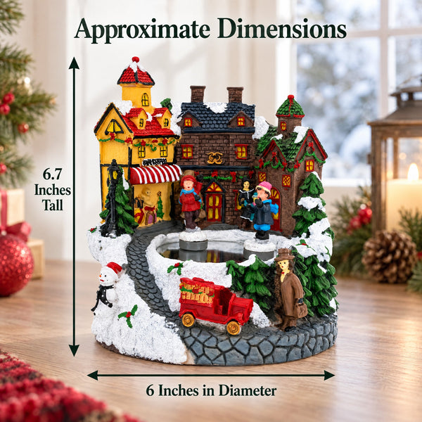Animated Winter Village Skating Christmas Figurine - Rotating Town Music Box