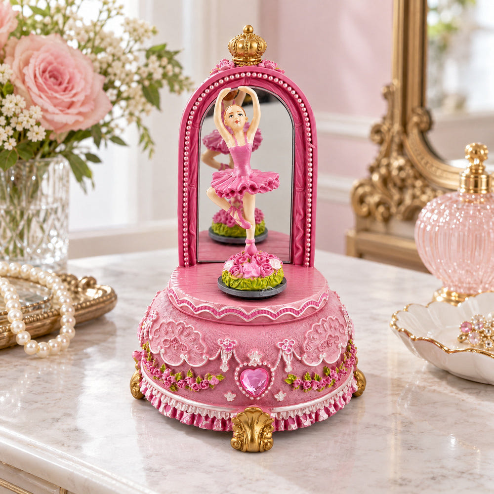 Animated Musical Ballerina Figurine - Rotating Swan Lake Mirror Music Box