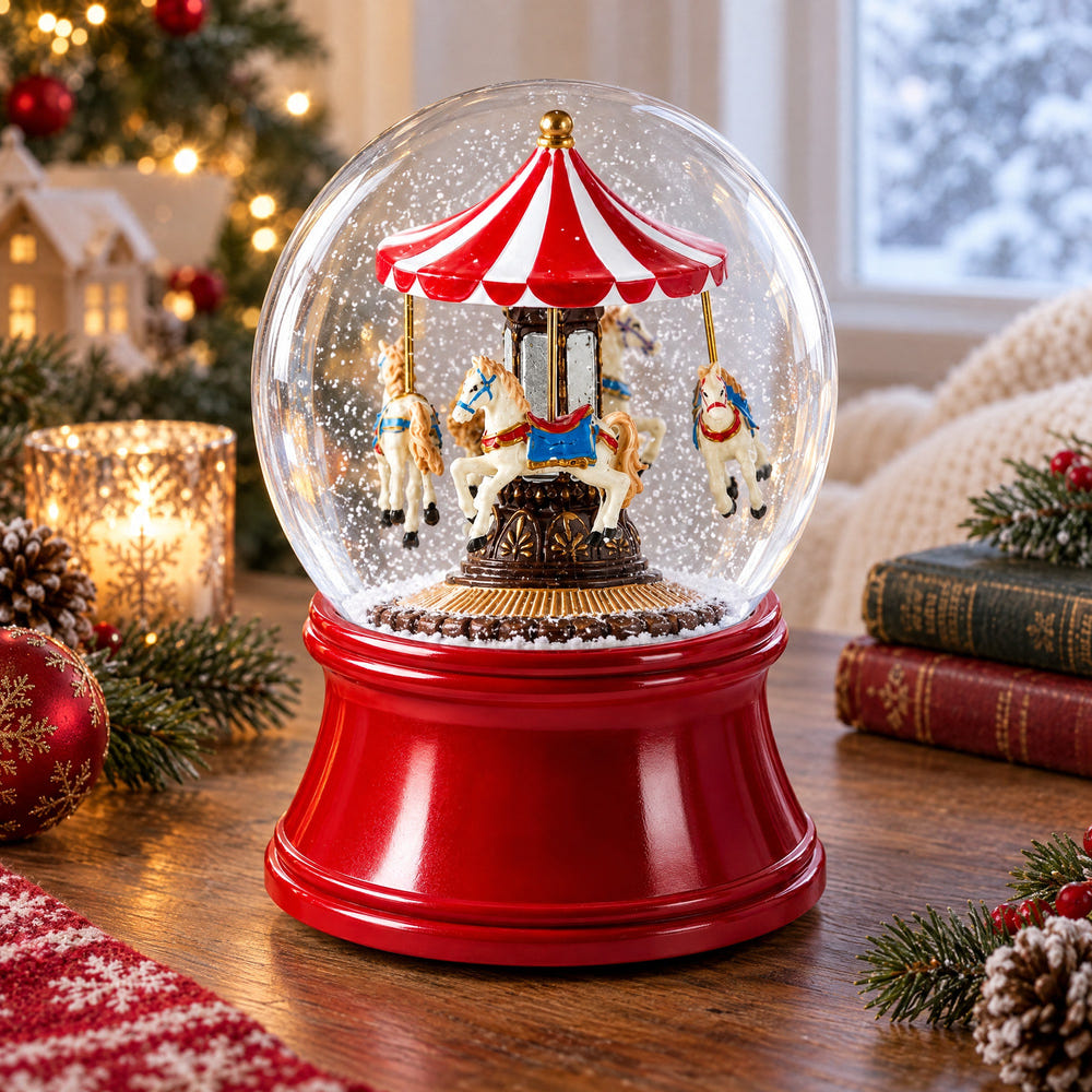 Horses Carousel Melody Spinning Musical Water Globe