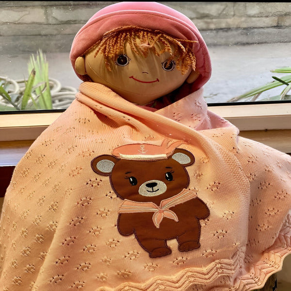 Pointelle Sailor Pink Knitted Cotton Baby Blanket