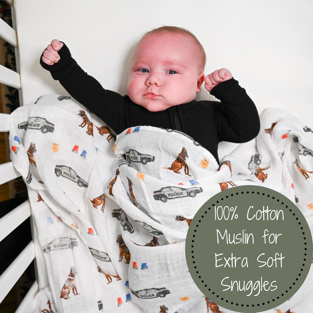 Policeman Baby Muslin Swaddle Blanket - MOOGCO Baby