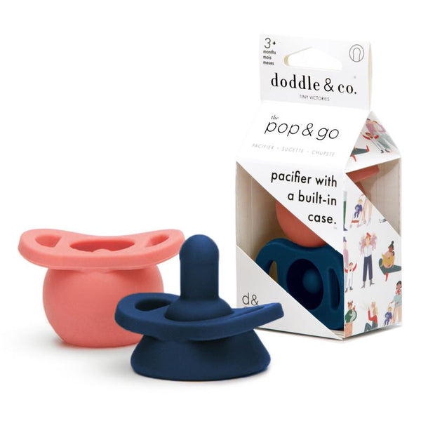 Pop & Go Pacifiers - Peach/Navy - MOOGCO Baby