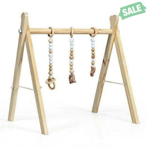 Portable 3 Wooden Newborn Baby Exercise Activity Gym Teething Toys Hanging Bar-Blue Blue Baby Playpen & Playards