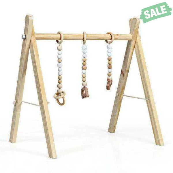 Portable 3 Wooden Newborn Baby Exercise Activity Gym Teething Toys Hanging Bar-Blue Blue Baby Playpen & Playards