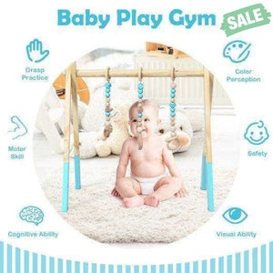 Portable 3 Wooden Newborn Baby Exercise Activity Gym Teething Toys Hanging Bar-Blue Blue Baby Playpen & Playards