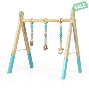 Portable 3 Wooden Newborn Baby Exercise Activity Gym Teething Toys Hanging Bar-Blue Blue Baby Playpen & Playards