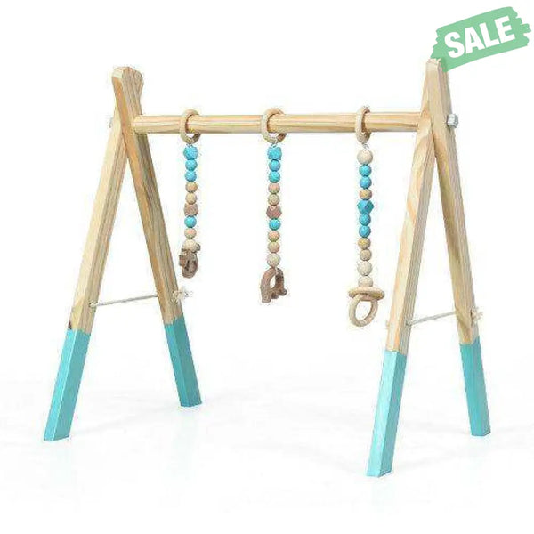 Portable 3 Wooden Newborn Baby Exercise Activity Gym Teething Toys Hanging Bar-Blue Blue Baby Playpen & Playards