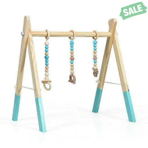 Portable 3 Wooden Newborn Baby Exercise Activity Gym Teething Toys Hanging Bar-Blue Blue Baby Playpen & Playards