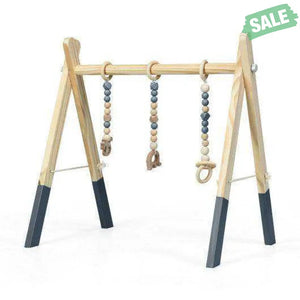 Portable 3 Wooden Newborn Baby Exercise Activity Gym Teething Toys Hanging Bar-Blue Blue Baby Playpen & Playards