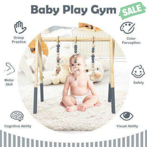 Portable 3 Wooden Newborn Baby Exercise Activity Gym Teething Toys Hanging Bar-Blue Blue Baby Playpen & Playards