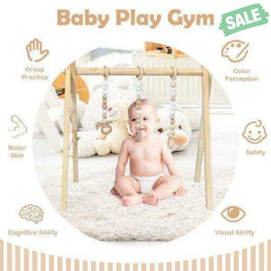 Portable 3 Wooden Newborn Baby Exercise Activity Gym Teething Toys Hanging Bar-Blue Blue Baby Playpen & Playards