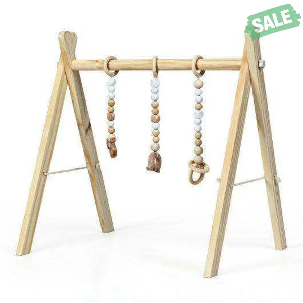 Portable 3 Wooden Newborn Baby Exercise Activity Gym Teething Toys Hanging Bar-Blue Blue Baby Playpen & Playards