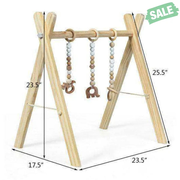 Portable 3 Wooden Newborn Baby Exercise Activity Gym Teething Toys Hanging Bar-Blue Blue Baby Playpen & Playards