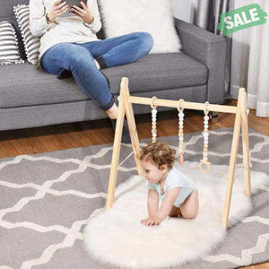 Portable 3 Wooden Newborn Baby Exercise Activity Gym Teething Toys Hanging Bar-Blue Blue Baby Playpen & Playards