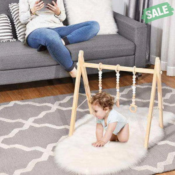 Portable 3 Wooden Newborn Baby Exercise Activity Gym Teething Toys Hanging Bar-Blue Blue Baby Playpen & Playards