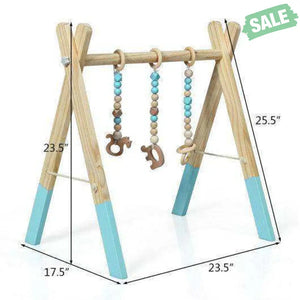 Portable 3 Wooden Newborn Baby Exercise Activity Gym Teething Toys Hanging Bar-Blue Blue Baby Playpen & Playards