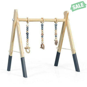 Portable 3 Wooden Newborn Baby Exercise Activity Gym Teething Toys Hanging Bar-Blue Blue Baby Playpen & Playards