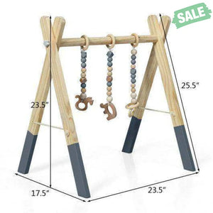 Portable 3 Wooden Newborn Baby Exercise Activity Gym Teething Toys Hanging Bar-Blue Blue Baby Playpen & Playards