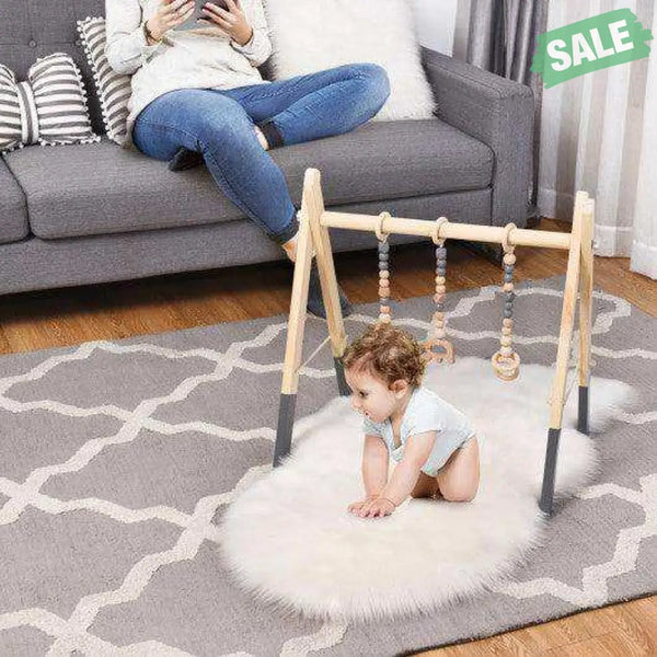 Portable 3 Wooden Newborn Baby Exercise Activity Gym Teething Toys Hanging Bar-Blue Blue Baby Playpen & Playards