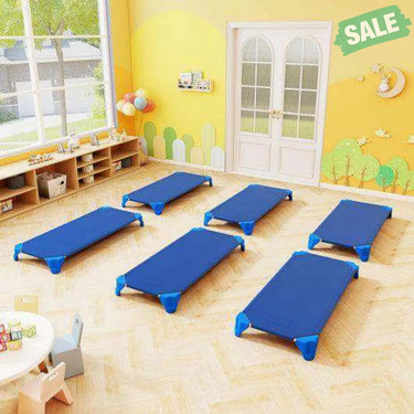 Portable 6 Pack Stackable Daycare Cots Sleeping Bed for Kids 52 Inch-Blue Blue Toddler Beds