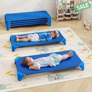 Portable 6 Pack Stackable Daycare Cots Sleeping Bed for Kids 52 Inch-Blue Blue Toddler Beds