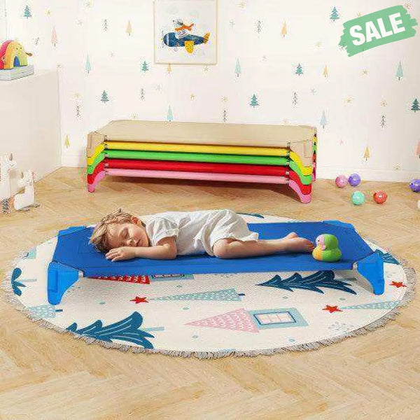 Portable 6 Pack Stackable Daycare Cots Sleeping Bed for Kids 52 Inch-Blue Blue Toddler Beds