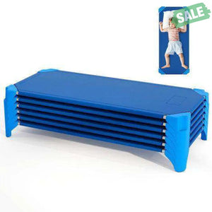 Portable 6 Pack Stackable Daycare Cots Sleeping Bed for Kids 52 Inch-Blue Blue Toddler Beds