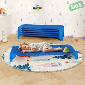Portable 6 Pack Stackable Daycare Cots Sleeping Bed for Kids 52 Inch-Blue Blue Toddler Beds