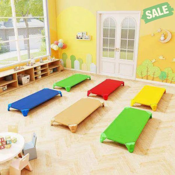 Portable 6 Pack Stackable Daycare Cots Sleeping Bed for Kids 52 Inch-Blue Blue Toddler Beds