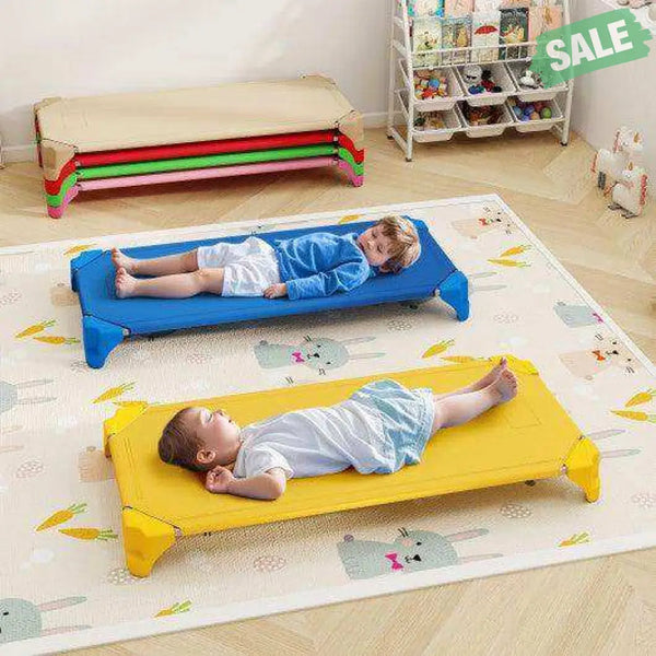 Portable 6 Pack Stackable Daycare Cots Sleeping Bed for Kids 52 Inch-Blue Blue Toddler Beds