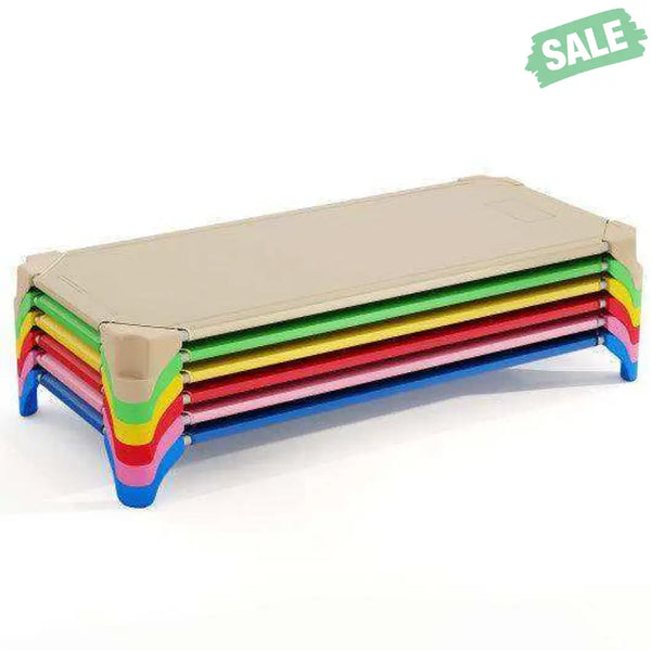 Portable 6 Pack Stackable Daycare Cots Sleeping Bed for Kids 52 Inch-Blue Blue Toddler Beds