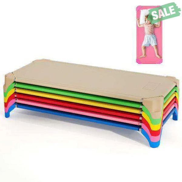 Portable 6 Pack Stackable Daycare Cots Sleeping Bed for Kids 52 Inch-Multicolor