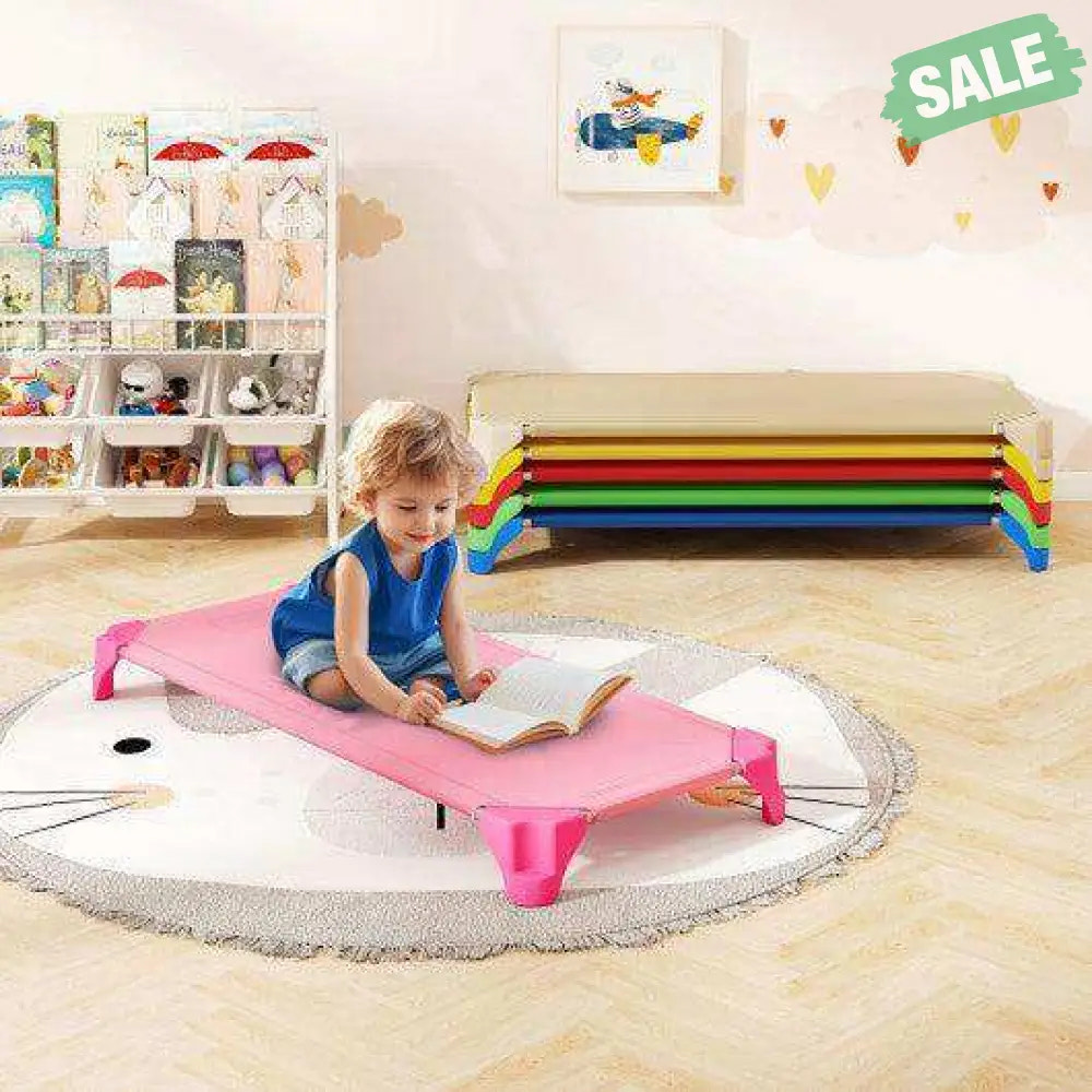 Portable 6 Pack Stackable Daycare Cots Sleeping Bed for Kids 52 Inch-Multicolor