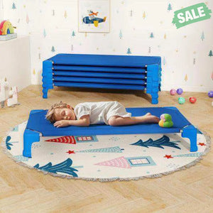 Portable 6 Pack Stackable Daycare Cots Sleeping Bed for Kids 53 Inch-Blue Blue Toddler Beds