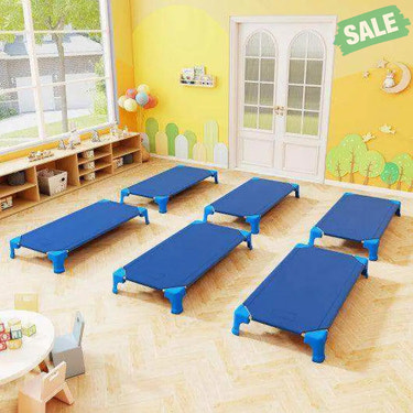 Portable 6 Pack Stackable Daycare Cots Sleeping Bed for Kids 53 Inch-Blue Blue Toddler Beds