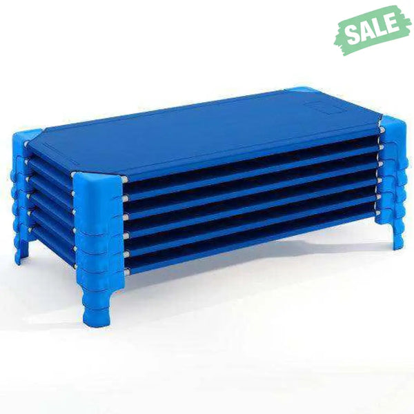 Portable 6 Pack Stackable Daycare Cots Sleeping Bed for Kids 53 Inch-Blue Blue Toddler Beds