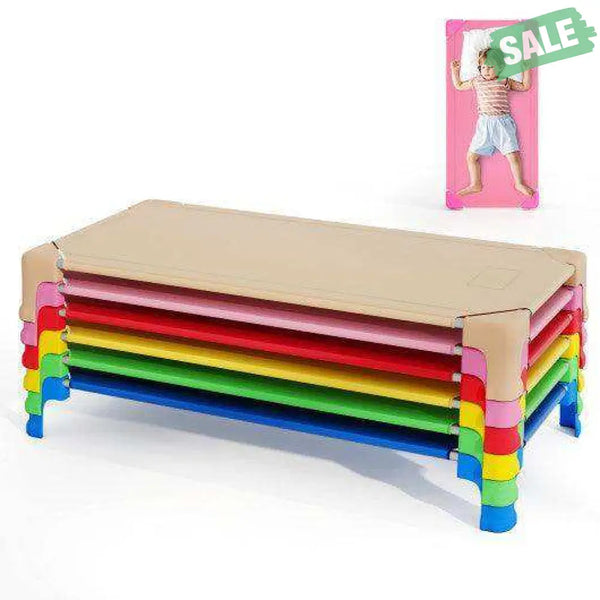 Portable 6 Pack Stackable Daycare Cots Sleeping Bed for Kids 53 Inch-Blue Blue Toddler Beds