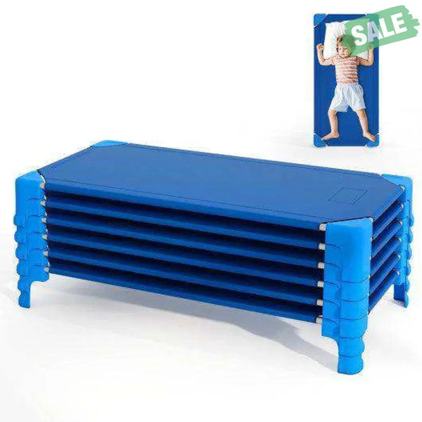 Portable 6 Pack Stackable Daycare Cots Sleeping Bed for Kids 53 Inch-Blue Blue Toddler Beds