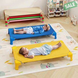 Portable 6 Pack Stackable Daycare Cots Sleeping Bed for Kids 53 Inch-Blue Blue Toddler Beds