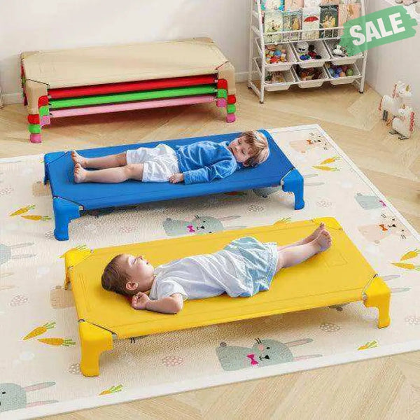 Portable 6 Pack Stackable Daycare Cots Sleeping Bed for Kids 53 Inch-Blue Blue Toddler Beds