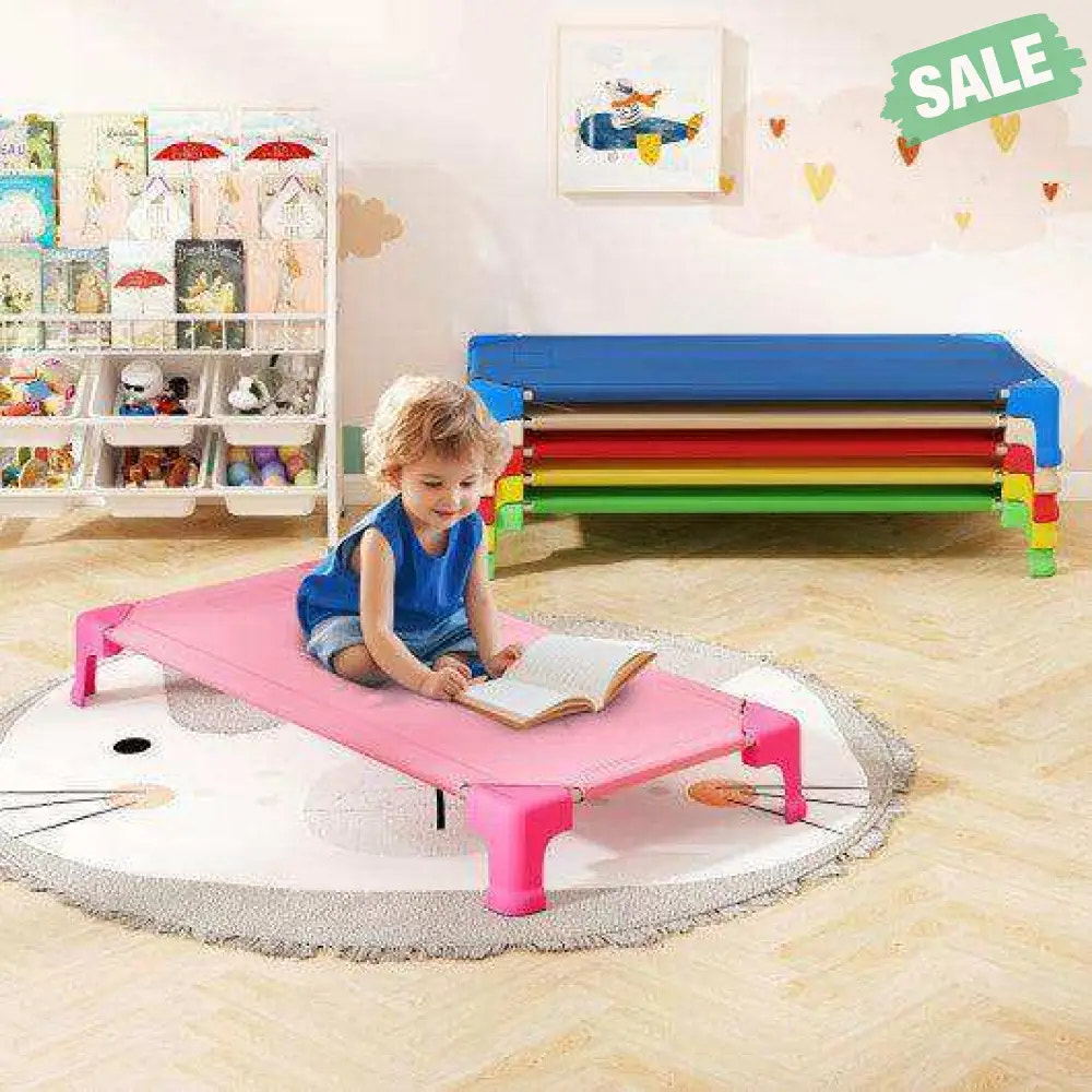 Portable 6 Pack Stackable Daycare Cots Sleeping Bed for Kids 53 Inch-Multicolor